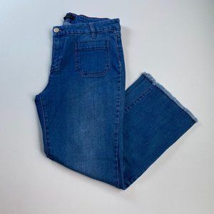 Sanctuary, blue crop raw hem wide leg jeans, size 12/31